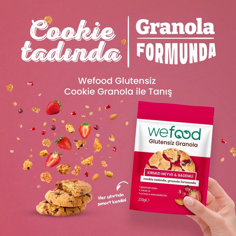 Wefood Glutensiz Granola Kırmızı Meyve & Bademli 250 gr 3'lü