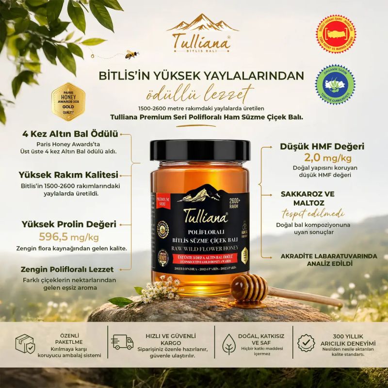 Premium Seri Polifloralı (Çok Çiçekli) Ham Süzme Çiçek Balı 4x450gr